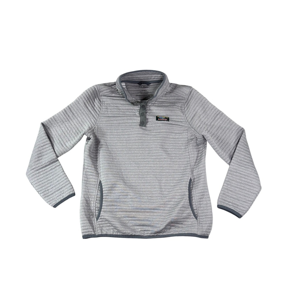 LL Bean Womens Airy Quilted Snap Neck Pullover Fleece Gray S Regular 506463